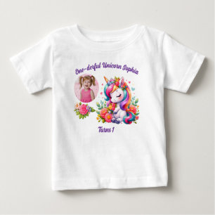 Camiseta De Bebé Unicornio Floral Mágico Maravilloso Cumpleaños 1