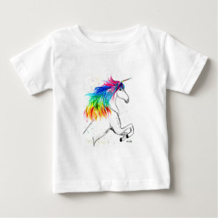 Camiseta De Bebé Unicornio lindo arco iris acuarela Niña