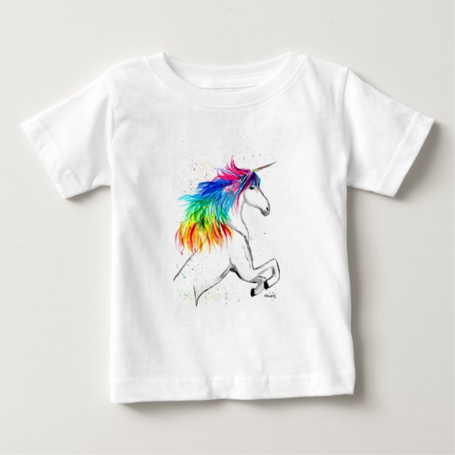 Camiseta De Bebé Unicornio lindo arcoíris acuarela Niña bebé (Anverso)