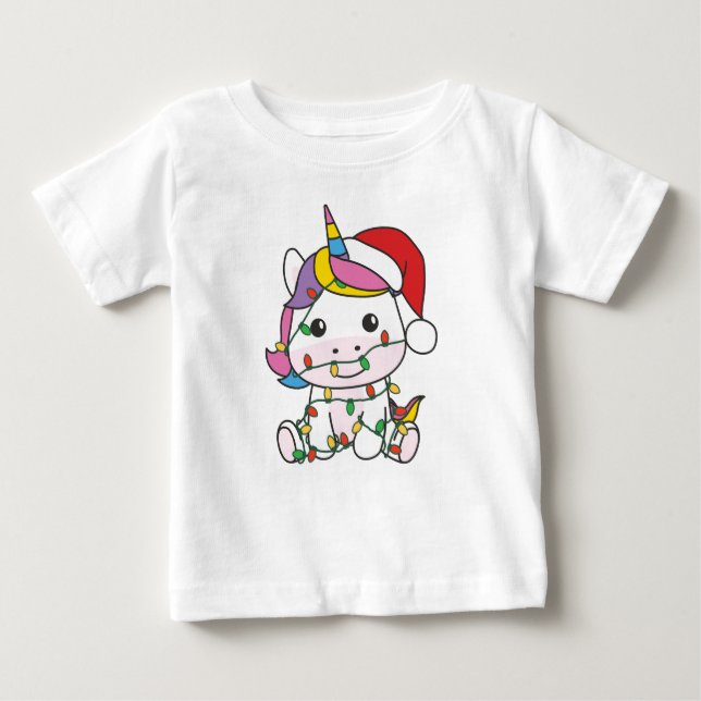 Camiseta De Bebé Unicornio Navidades de animales de invierno festej (Anverso)