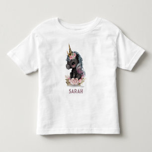Camiseta De Bebé Unicornio negro con flores de unicornio