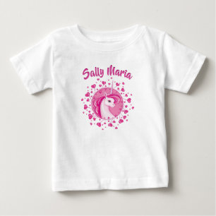 Camiseta De Bebé Unicornio Rosa Inicializado Y Corazones