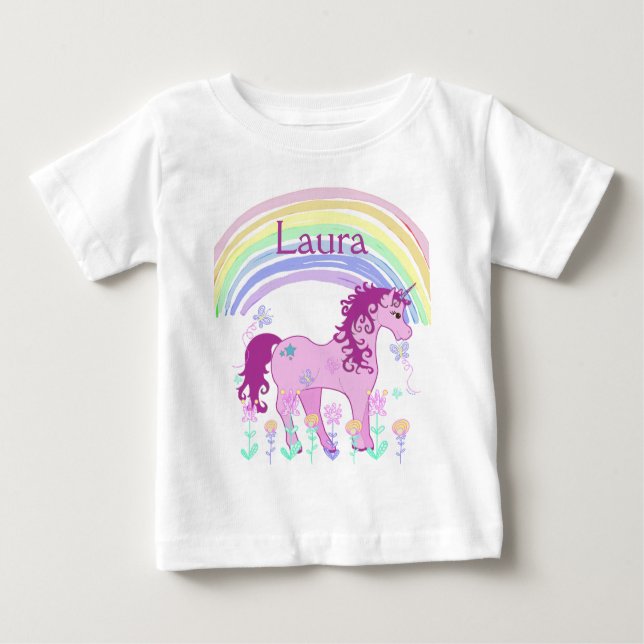 Camiseta De Bebé Unicornio rosa personalizado y camisas arcoiris (Anverso)