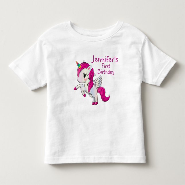 Camiseta De Bebé Unicornio rosado con alas Cumpleaños (Anverso)