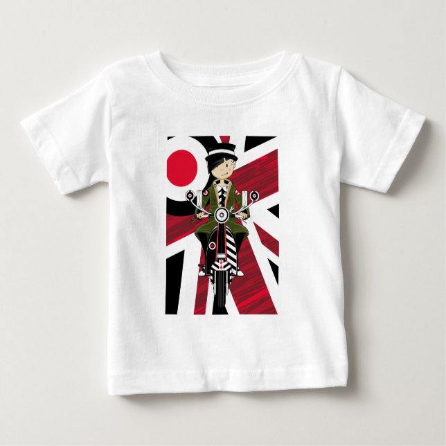 Camiseta De Bebé Union Jack Mod Chica en Scooter (Anverso)