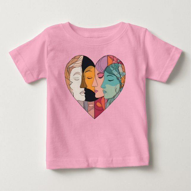 Camiseta De Bebé Unity Heart Diverse Faces Line Art Diversity  (Anverso)