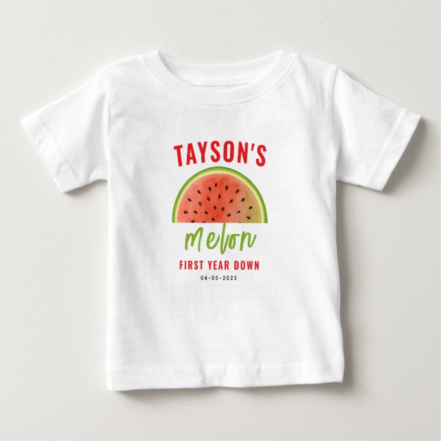 Camiseta De Bebé Uno en un Melón Cumpleaños 1 - Sandía Linda (Anverso)