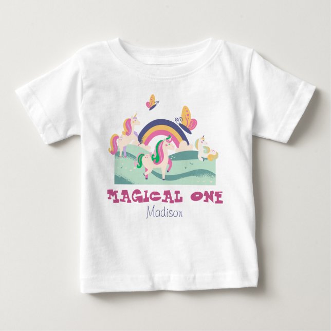 Camiseta De Bebé uno mágico bebé primer cumpleaños nombre personali (Anverso)