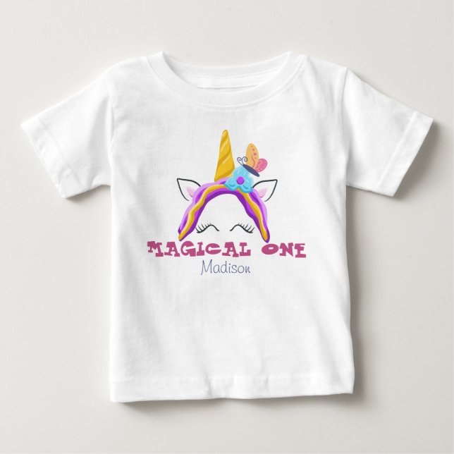 Camiseta De Bebé uno mágico bebé primer cumpleaños personalizado no (Anverso)