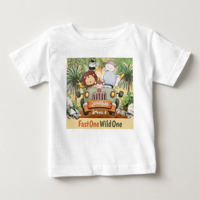 Camiseta De Bebé Uno Rápido Uno Salvaje Animales de Safari Cumpleañ (Anverso)