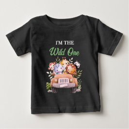 Camiseta De Bebé Uno Salvaje Cumpleaños Animales Safari NEGRO