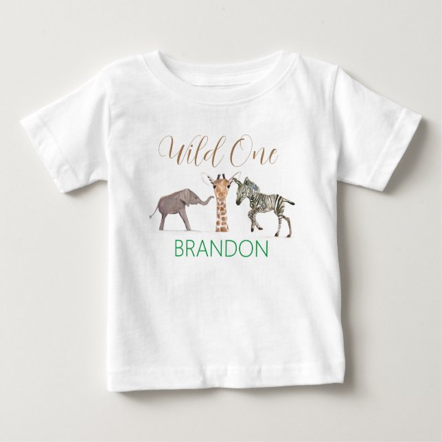 Camiseta De Bebé Uno Salvaje Safari Animal Cumpleaños 1 Bebé (Anverso)