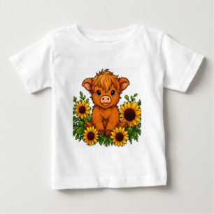 Camiseta De Bebé Vaca Adorable con Girasoles