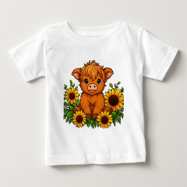Camiseta De Bebé Vaca Adorable con Girasoles (Anverso)