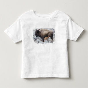 Camiseta De Bebé Vaca amamantando a una cría de bisonte, Yellowston