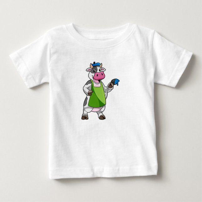 Camiseta De Bebé Vaca como pintora con pintura y adorno (Anverso)