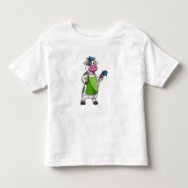 Camiseta De Bebé Vaca como pintora con pintura y adorno (Anverso)