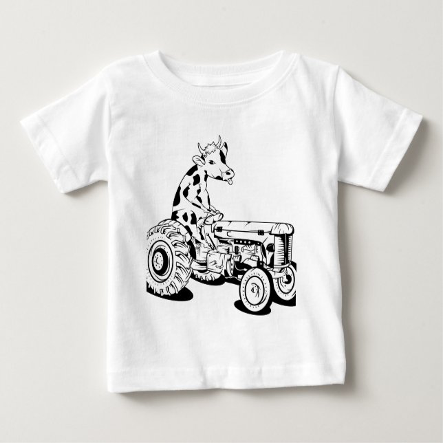 Camiseta De Bebé Vaca conduciendo un tractor (Anverso)