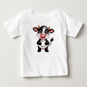 Camiseta De Bebé Vaca de dibujos animados alegre bebiendo leche
