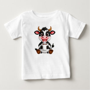 Camiseta De Bebé Vaca de dibujos animados alegres bebiendo leche