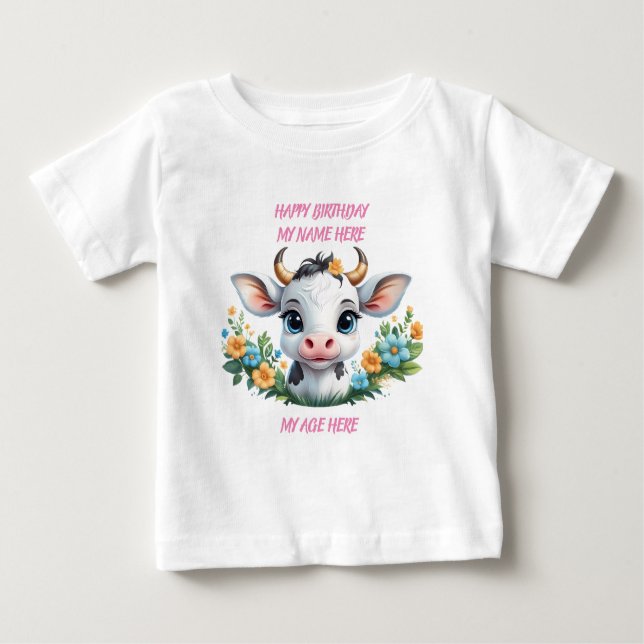 Camiseta De Bebé Vaca de niña cortada en flores (Anverso)