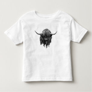 Camiseta De Bebé Vaca escocesa de la montaña en blanco y negro