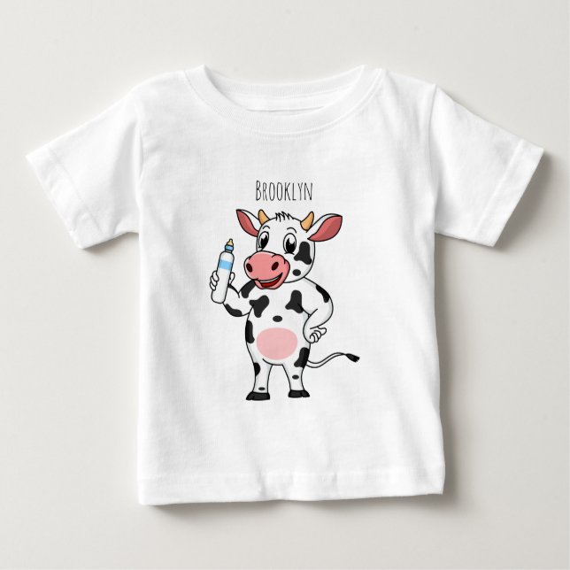 Camiseta De Bebé Vaca feliz con personalizado de biberón (Anverso)