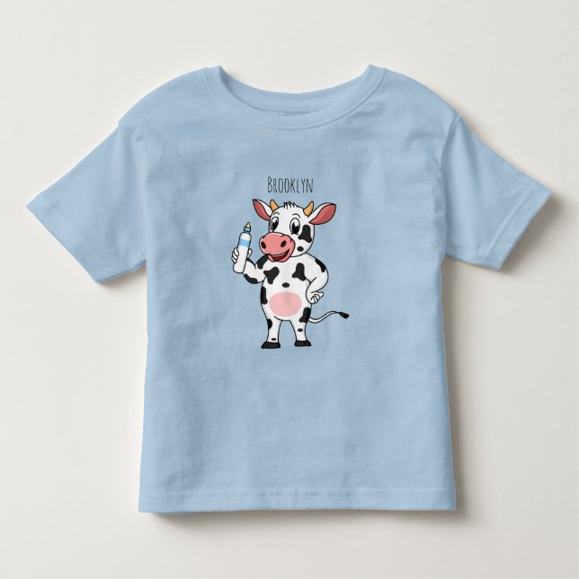 Camiseta De Bebé Vaca feliz con personalizado de biberón (Anverso)