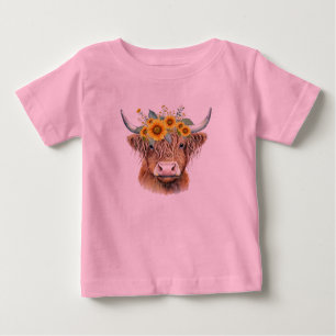 Camiseta De Bebé Vaca Highland Con Flores
