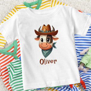Camiseta De Bebé Vaca linda que lleva sombrero de vaquero y bufanda