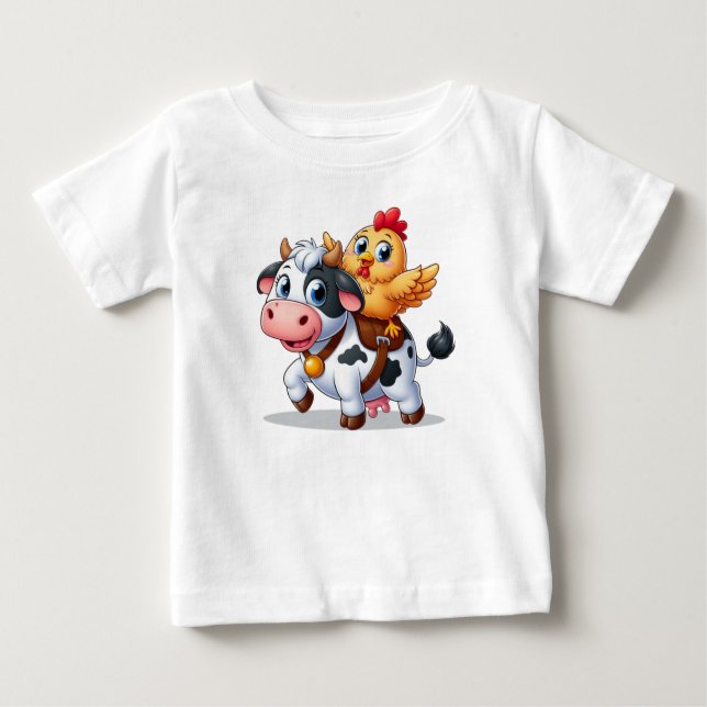 Camiseta De Bebé vaca/pollo personalizado lindo (Anverso)