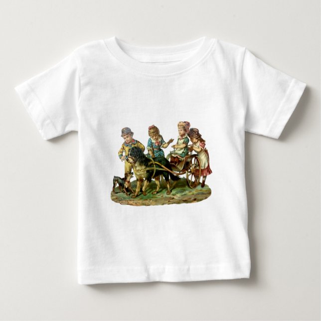 Camiseta De Bebé Vagón Antiguo de Niños y Perro (Anverso)