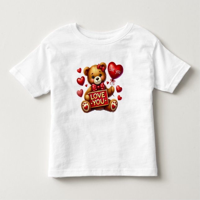 Camiseta De Bebé Valentine I Love You Teddy Bear Red (Anverso)