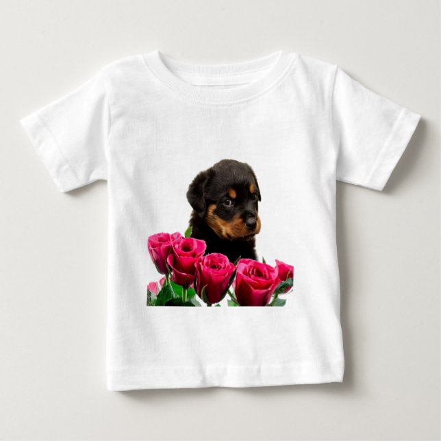 Camiseta De Bebé Valentine Rosa Rottweiler Puppy (Anverso)