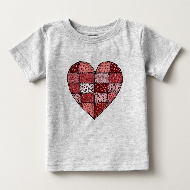 Camiseta De Bebé Valentine's Day Doodle Art Style Patchwork Heart  (Anverso)