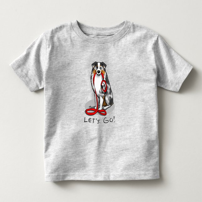 Camiseta De Bebé ¡Vamos! Pastor australiano (azul merle tan/w 1) (Anverso)