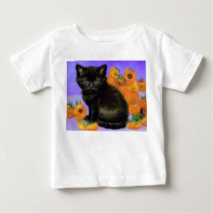 Camiseta De Bebé Van Gogh Black Kitten con girasoles