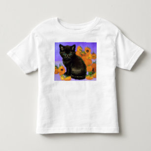 Camiseta De Bebé Van Gogh Black Kitten con girasoles