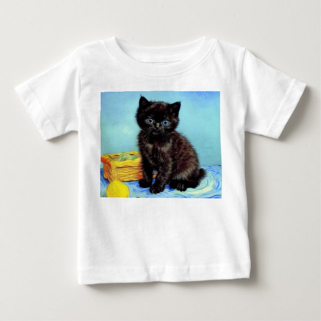 Camiseta De Bebé Van Gogh Black Kitten con yarn (Anverso)