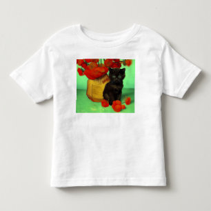Camiseta De Bebé Van Gogh Black Kitten Red Flowers