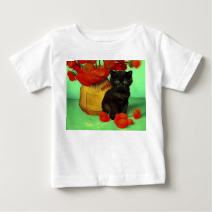 Camiseta De Bebé Van Gogh Black Kitten Red Flowers