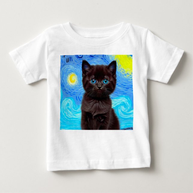 Camiseta De Bebé Van Gogh Starry Night Black Cat (Anverso)