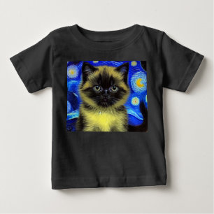 Camiseta De Bebé Van Gogh Starry Night Siamese Cat