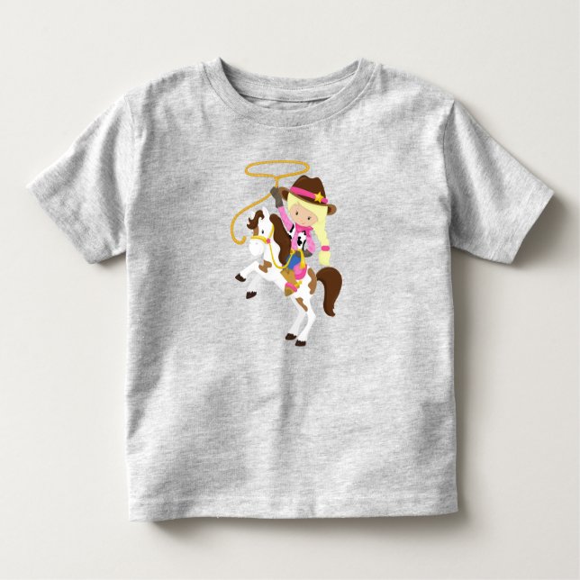 Camiseta De Bebé Vaquera, alguacil, caballo, lazo, pelo largo (Anverso)