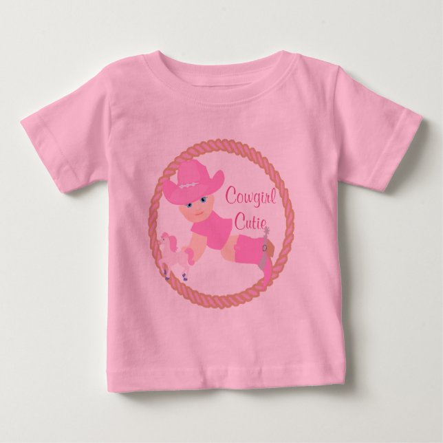 Camiseta De Bebé Vaquera Bebé Sombrero Rosa Botas y Caballo (Anverso)