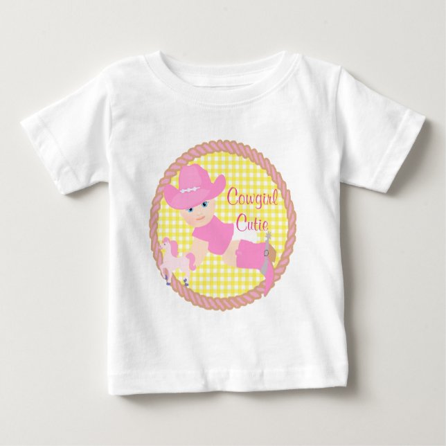 Camiseta De Bebé Vaquera Bebé Sombrero Rosa Botas y Caballo Sin Man (Anverso)