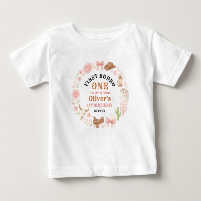 Camiseta De Bebé Vaquera Coqueta del Oeste Cumpleaños 1º Rosa Lindo (Anverso)