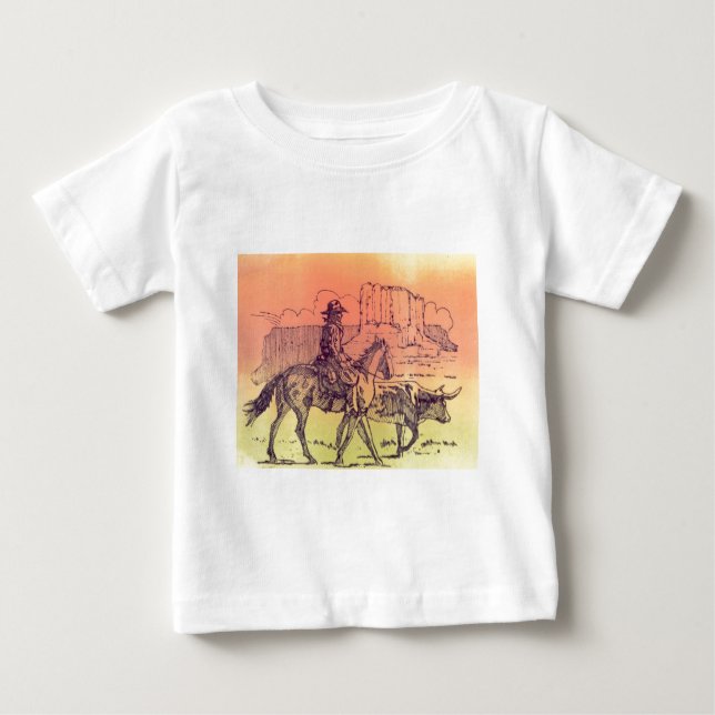 Camiseta De Bebé Vaquero Caballo Steer Bovino Vaca Arte Occidental  (Anverso)