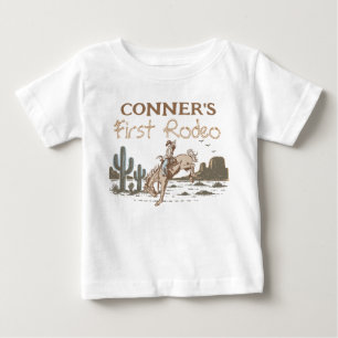 Camiseta De Bebé Vaquero marrón rústico primer rodeo cumpleaños 1 