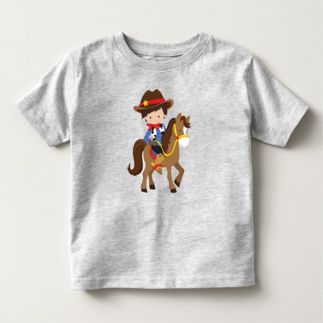 Camiseta De Bebé Vaquero, Sheriff, Caballo, Western, Cabello Marrón (Anverso)
